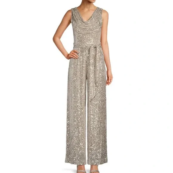 Vince Camuto Silver Sequin Jumpsuit - Picture 1 of 7